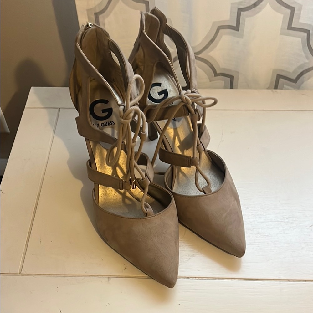 Guess Tan Strappy Stiletto Heels